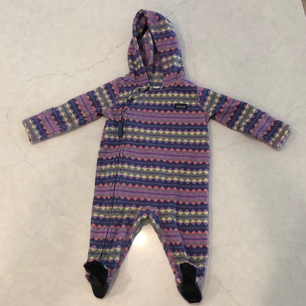 Patagonia Purple Multi-Pattern Hooded Baby Fleece Footie